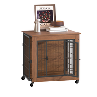 Heavy Duty Wooden Dog Crate Furniture with Wheels– Indoor Pet Kennel