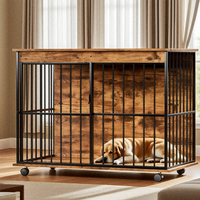 Large Wooden Dog Crate Furniture with Removable Tray and Secure Doors