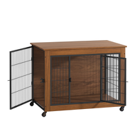 Heavy Duty Wooden Dog Crate Furniture with Wheels– Indoor Pet Kennel