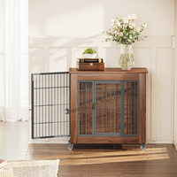 Heavy Duty Wooden Dog Crate Furniture with Wheels– Indoor Pet Kennel