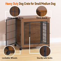 Heavy Duty Wooden Dog Crate Furniture with Wheels– Indoor Pet Kennel