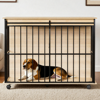 Large Wooden Dog Crate Furniture with Removable Tray and Secure Doors