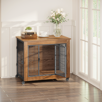 Heavy Duty Wooden Dog Crate Furniture with Wheels– Indoor Pet Kennel
