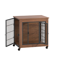 Heavy Duty Wooden Dog Crate Furniture with Wheels– Indoor Pet Kennel