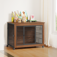 Heavy Duty Wooden Dog Crate Furniture with Wheels– Indoor Pet Kennel