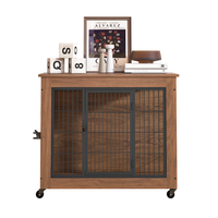 Heavy Duty Wooden Dog Crate Furniture with Wheels– Indoor Pet Kennel