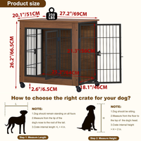 Heavy Duty Wooden Dog Crate Furniture with Wheels– Indoor Pet Kennel