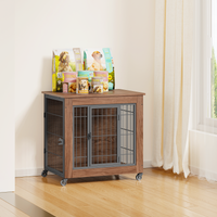 Heavy Duty Wooden Dog Crate Furniture with Wheels– Indoor Pet Kennel