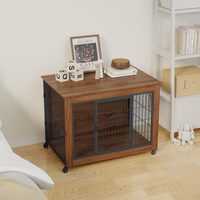 Heavy Duty Wooden Dog Crate Furniture with Wheels– Indoor Pet Kennel