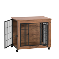 Heavy Duty Wooden Dog Crate Furniture with Wheels– Indoor Pet Kennel