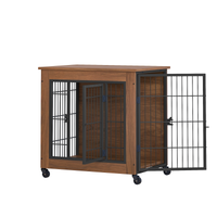Heavy Duty Wooden Dog Crate Furniture with Wheels– Indoor Pet Kennel