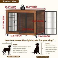 Heavy Duty Wooden Dog Crate Furniture with Wheels– Indoor Pet Kennel