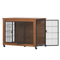 Heavy Duty Wooden Dog Crate Furniture with Wheels– Indoor Pet Kennel