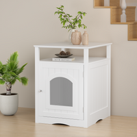 Modern Cat Litter Box Enclosure Furniture – White Wooden Hidden Cat