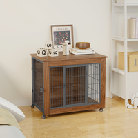 Heavy Duty Wooden Dog Crate Furniture with Wheels– Indoor Pet Kennel