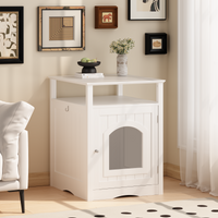 Modern Cat Litter Box Enclosure Furniture – White Wooden Hidden Cat