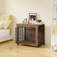 Heavy Duty Wooden Dog Crate Furniture with Wheels– Indoor Pet Kennel