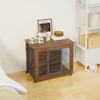 Heavy Duty Wooden Dog Crate Furniture with Wheels– Indoor Pet Kennel