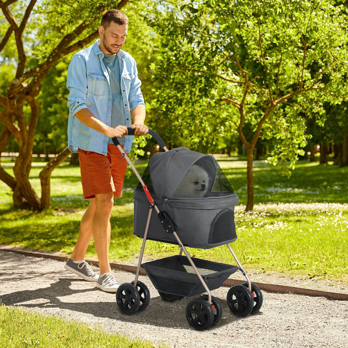 3 in 1 Pet Stroller with Detachable Carrier, Foldable Dog Stroller