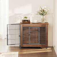 Heavy Duty Wooden Dog Crate Furniture with Wheels– Indoor Pet Kennel