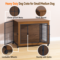 Heavy Duty Wooden Dog Crate Furniture with Wheels– Indoor Pet Kennel