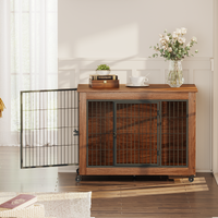 Heavy Duty Wooden Dog Crate Furniture with Wheels– Indoor Pet Kennel