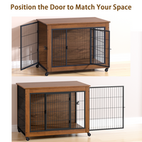 Heavy Duty Wooden Dog Crate Furniture with Wheels– Indoor Pet Kennel