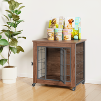 Heavy Duty Wooden Dog Crate Furniture with Wheels– Indoor Pet Kennel