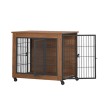 Heavy Duty Wooden Dog Crate Furniture with Wheels– Indoor Pet Kennel
