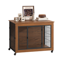 Heavy Duty Wooden Dog Crate Furniture with Wheels– Indoor Pet Kennel