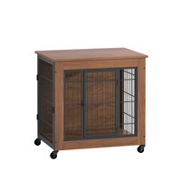 Heavy Duty Wooden Dog Crate Furniture with Wheels– Indoor Pet Kennel