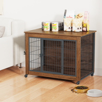 Heavy Duty Wooden Dog Crate Furniture with Wheels– Indoor Pet Kennel