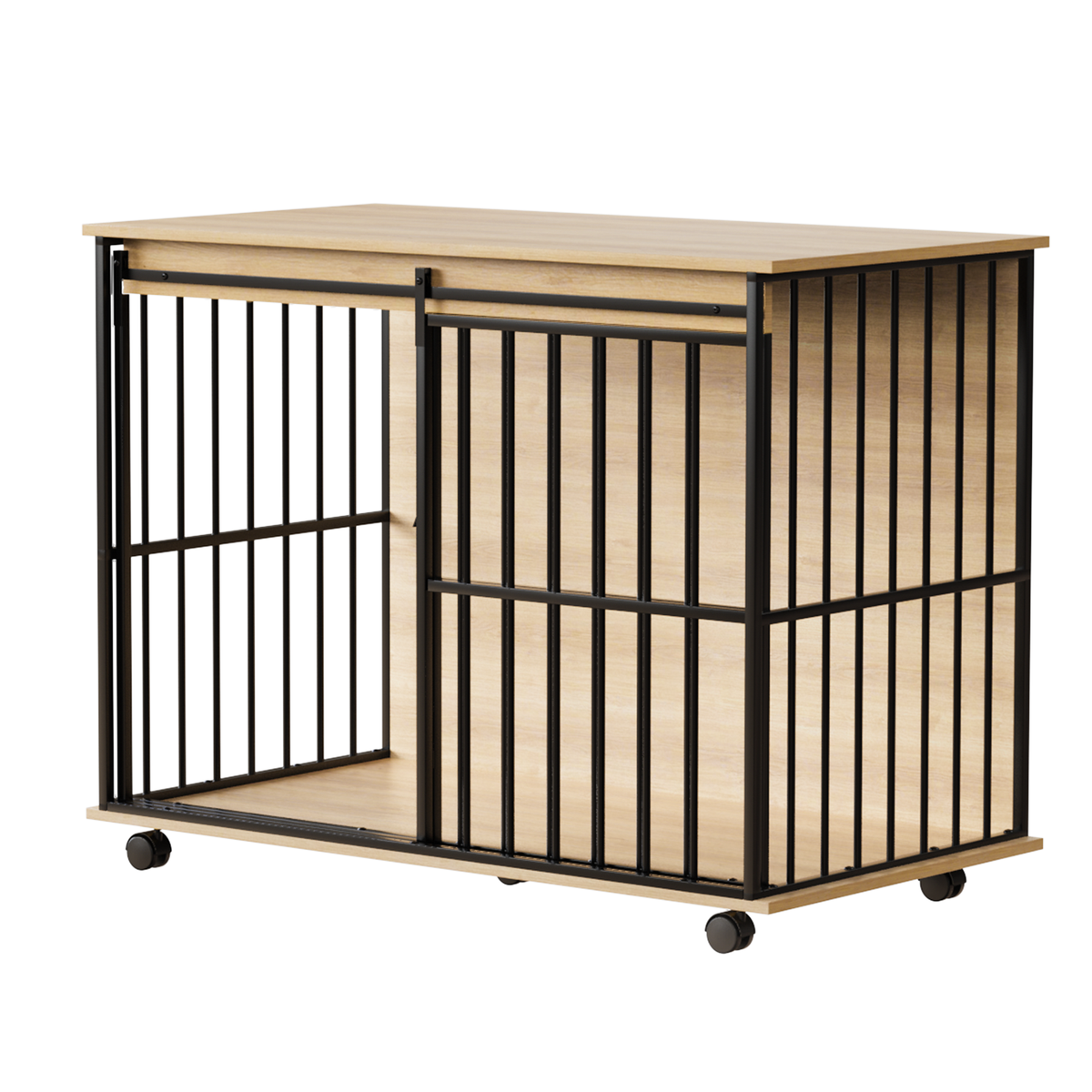 Large Wooden Dog Crate Furniture with Removable Tray and Secure Doors