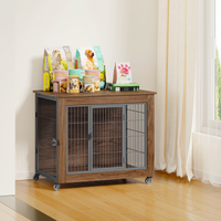 Heavy Duty Wooden Dog Crate Furniture with Wheels– Indoor Pet Kennel
