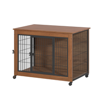 Heavy Duty Wooden Dog Crate Furniture with Wheels– Indoor Pet Kennel