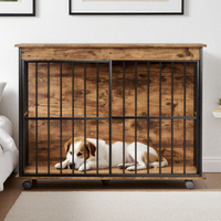 Large Wooden Dog Crate Furniture with Removable Tray and Secure Doors