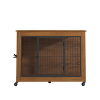 Heavy Duty Wooden Dog Crate Furniture with Wheels– Indoor Pet Kennel