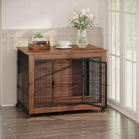 Heavy Duty Wooden Dog Crate Furniture with Wheels– Indoor Pet Kennel