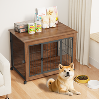 Heavy Duty Wooden Dog Crate Furniture with Wheels– Indoor Pet Kennel