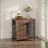 Heavy Duty Wooden Dog Crate Furniture with Wheels– Indoor Pet Kennel